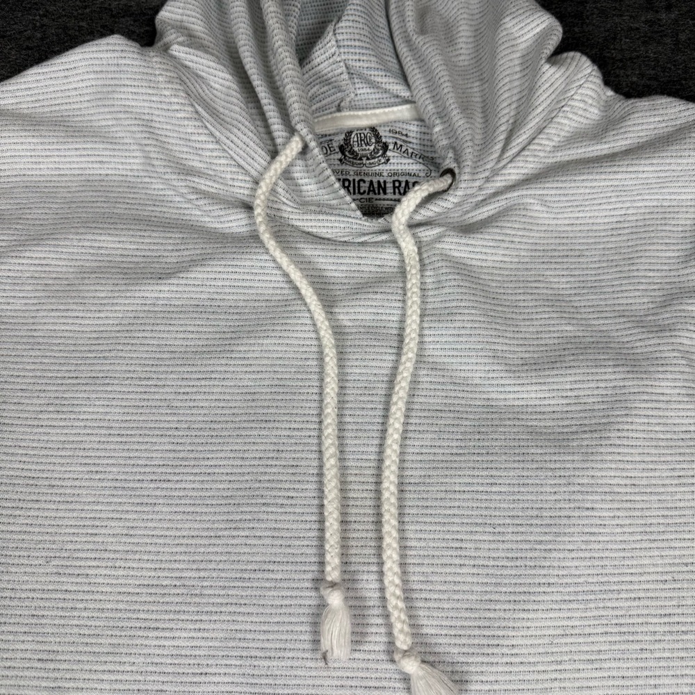 American Rag Mens Large White Gray Micro Stripe Lightweight Pullover Hoodie L - Picture 2 of 4